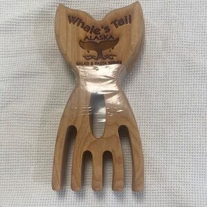Vintage Wooden Whale Tail Salad & Pasta Server - Light Brown